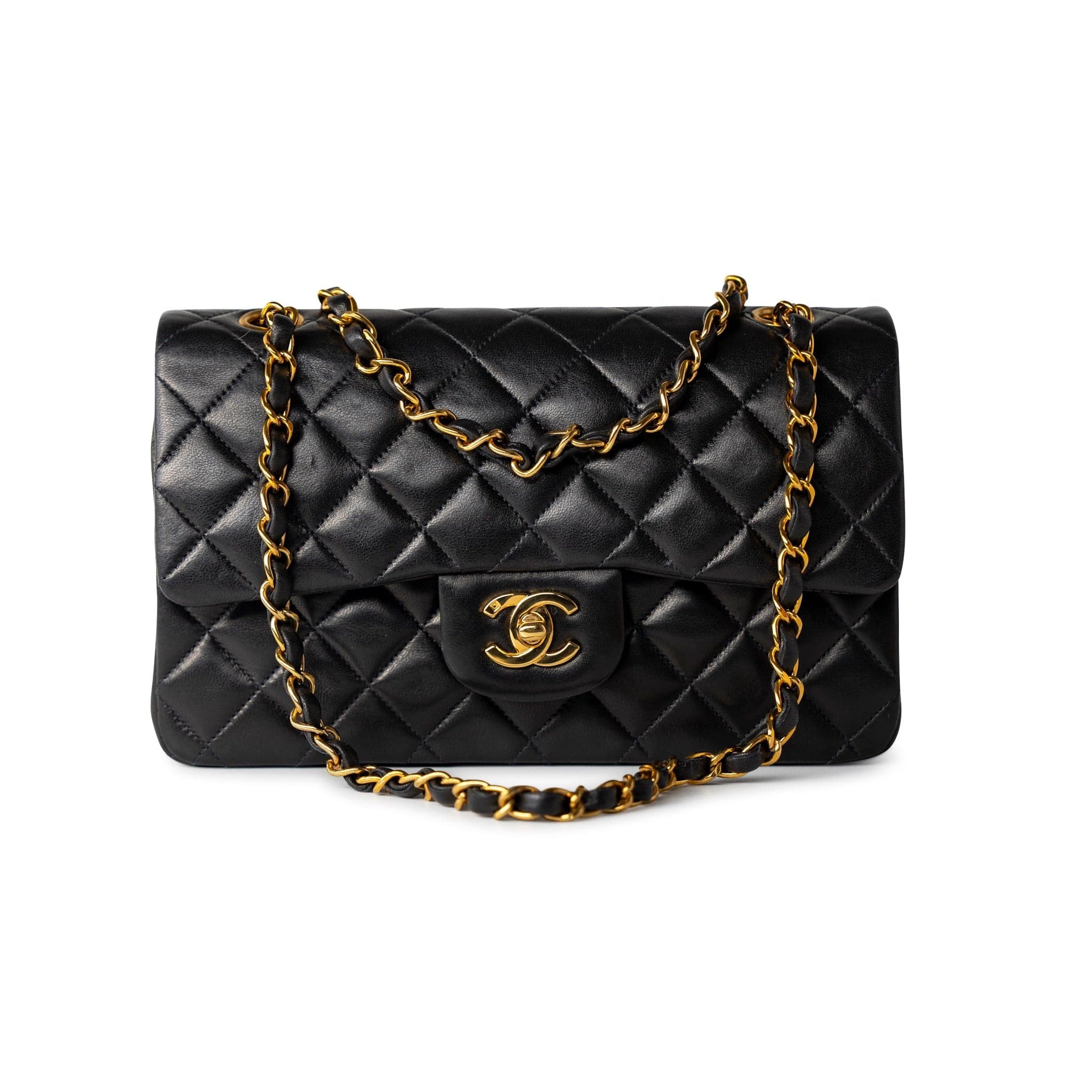 CHANEL Handbag Vintage Small Black Lambskin Quilted Classic Flap Small GHW - Redeluxe