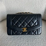 CHANEL Handbag Vintage Small Black Lambskin Quilted Diana Flap 24K Gold Hardware - Redeluxe
