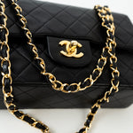 CHANEL Handbag Vintage Small Classic Flap Black Lambskin Quilted GHW - Redeluxe