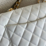 CHANEL Handbag Vintage White Caviar Quilted Jumbo Single Flap GHW - Redeluxe