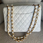CHANEL Handbag Vintage White Caviar Quilted Jumbo Single Flap GHW - Redeluxe