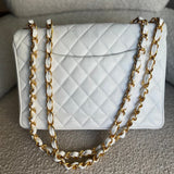 CHANEL Handbag Vintage White Caviar Quilted Jumbo Single Flap GHW - Redeluxe