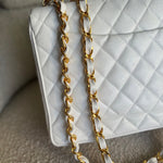 CHANEL Handbag Vintage White Caviar Quilted Jumbo Single Flap GHW - Redeluxe