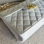CHANEL Handbag Vintage White Caviar Quilted Jumbo Single Flap GHW - Redeluxe