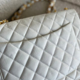CHANEL Handbag Vintage White Caviar Quilted Jumbo Single Flap GHW - Redeluxe