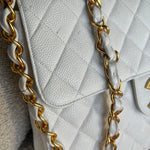 CHANEL Handbag Vintage White Caviar Quilted Jumbo Single Flap GHW - Redeluxe