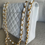 CHANEL Handbag Vintage White Caviar Quilted Jumbo Single Flap GHW - Redeluxe