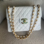 CHANEL Handbag Vintage White Caviar Quilted Jumbo Single Flap GHW - Redeluxe