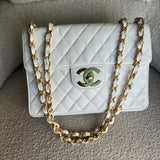 CHANEL Handbag Vintage White Caviar Quilted Jumbo Single Flap GHW - Redeluxe