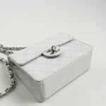 CHANEL Handbag Vintage White Mini Square Caviar Quilted Silver Hardware - Redeluxe