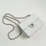 CHANEL Handbag Vintage White Mini Square Caviar Quilted Silver Hardware - Redeluxe