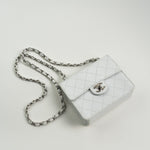 CHANEL Handbag Vintage White Mini Square Caviar Quilted Silver Hardware - Redeluxe