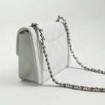 CHANEL Handbag Vintage White Mini Square Caviar Quilted Silver Hardware - Redeluxe
