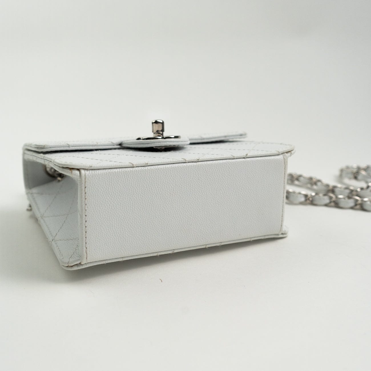 CHANEL Handbag Vintage White Mini Square Caviar Quilted Silver Hardware - Redeluxe