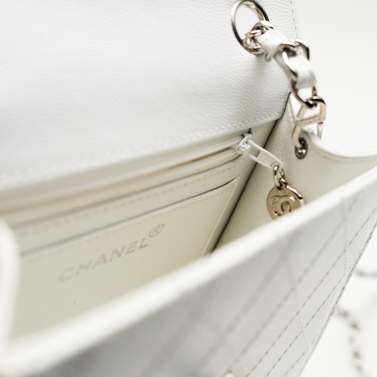 CHANEL Handbag Vintage White Mini Square Caviar Quilted Silver Hardware - Redeluxe