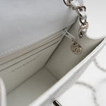 CHANEL Handbag Vintage White Mini Square Caviar Quilted Silver Hardware - Redeluxe