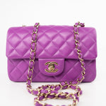 CHANEL Handbag Violet/ Purple Lambskin Quilted Mini Rectangular Single Flap Bag Light Gold Hardware - Redeluxe