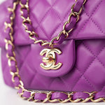 CHANEL Handbag Violet/ Purple Lambskin Quilted Mini Rectangular Single Flap Bag Light Gold Hardware - Redeluxe