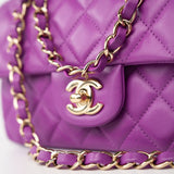 CHANEL Handbag Violet/ Purple Lambskin Quilted Mini Rectangular Single Flap Bag Light Gold Hardware - Redeluxe