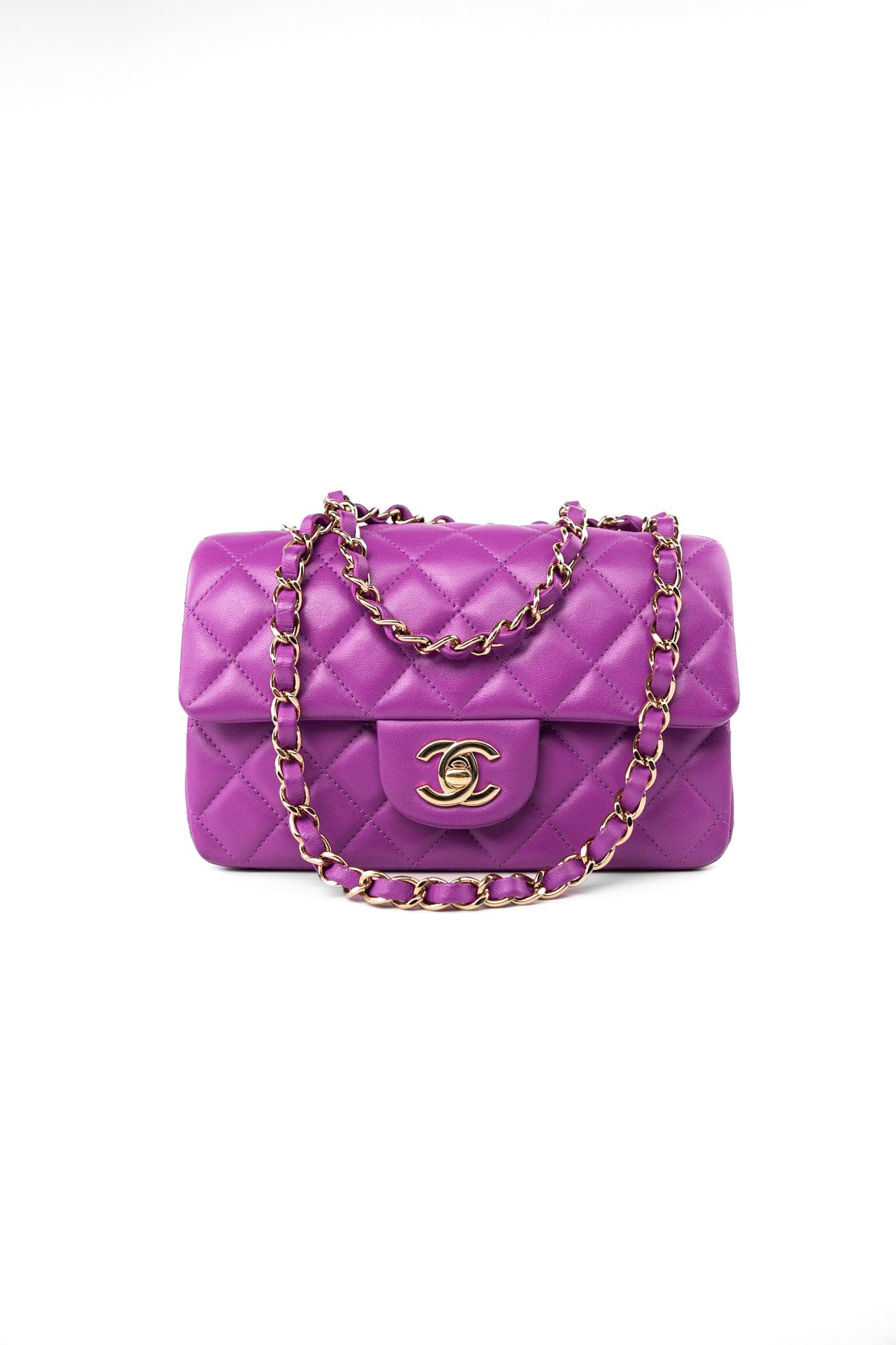 Violet Purple Lambskin Quilted Mini Rectangular Single Flap Bag Light REDELUXE