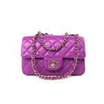 CHANEL Handbag Violet/ Purple Lambskin Quilted Mini Rectangular Single Flap Bag Light Gold Hardware - Redeluxe