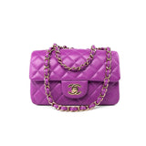 CHANEL Handbag Violet/ Purple Lambskin Quilted Mini Rectangular Single Flap Bag Light Gold Hardware - Redeluxe