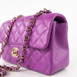 CHANEL Handbag Violet/ Purple Lambskin Quilted Mini Rectangular Single Flap Bag Light Gold Hardware - Redeluxe