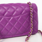 CHANEL Handbag Violet/ Purple Lambskin Quilted Mini Rectangular Single Flap Bag Light Gold Hardware - Redeluxe