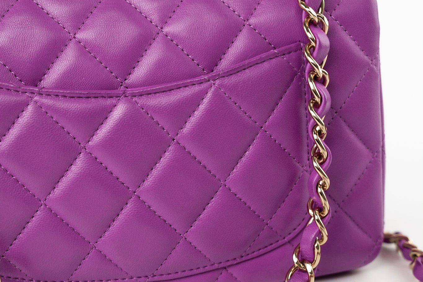 CHANEL Handbag Violet/ Purple Lambskin Quilted Mini Rectangular Single Flap Bag Light Gold Hardware - Redeluxe