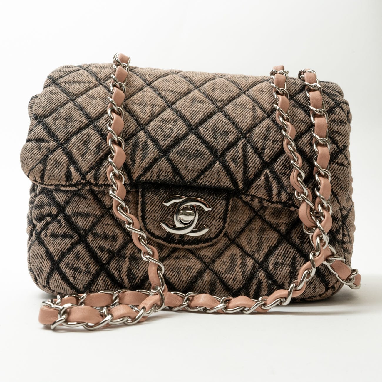 CHANEL Handbag Washed Denim Quilted Small Denimpression Flap Rose Clair Silver Hardware - Redeluxe