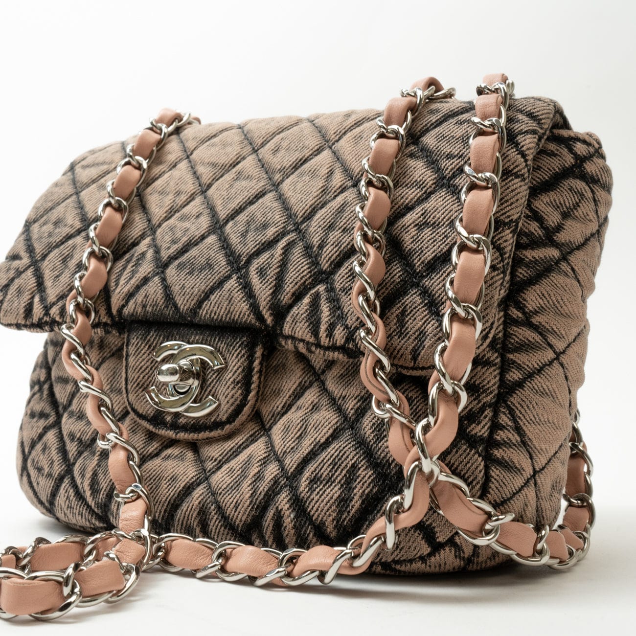 CHANEL Handbag Washed Denim Quilted Small Denimpression Flap Rose Clair Silver Hardware - Redeluxe