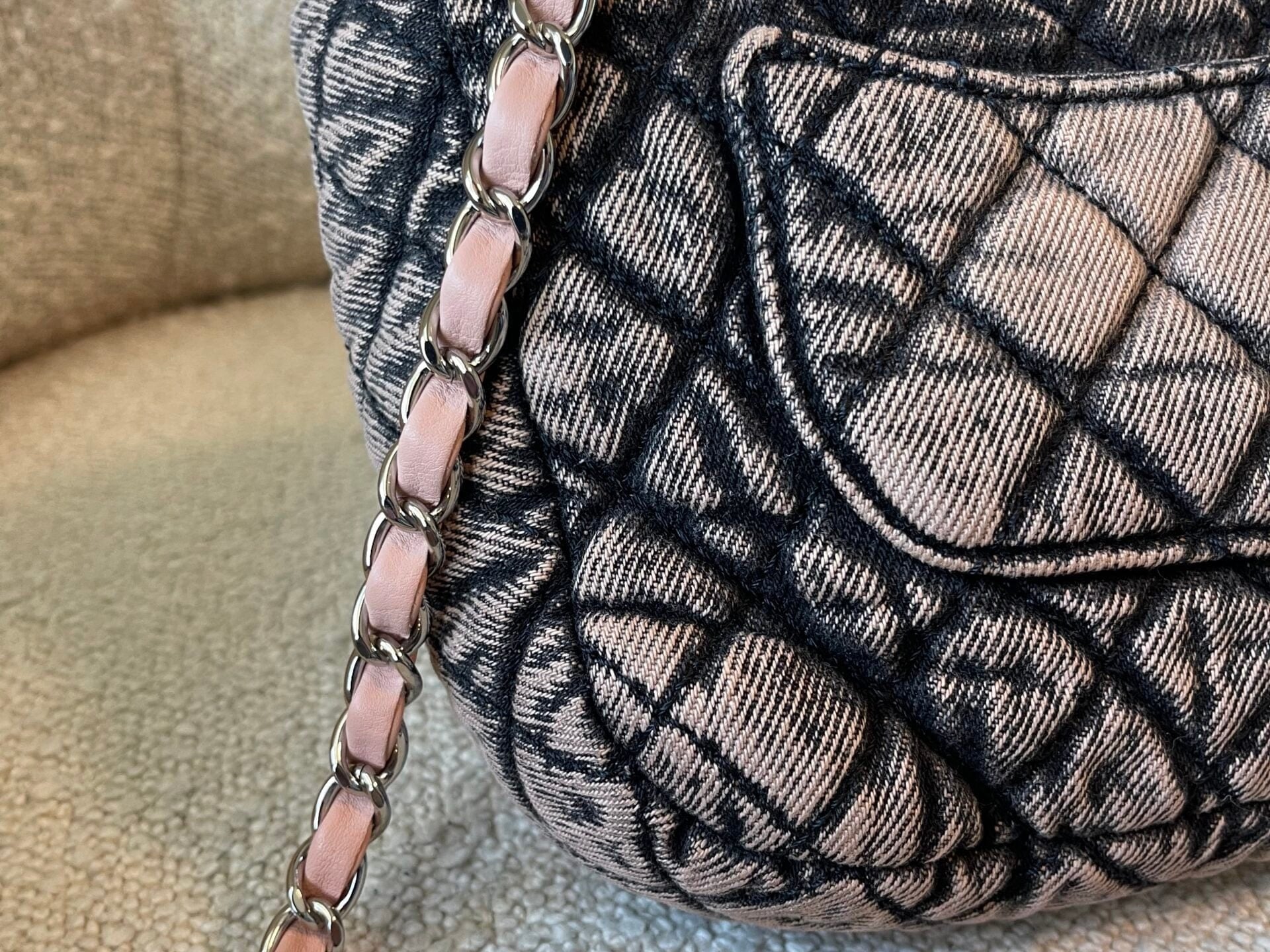 CHANEL Handbag Washed Denim Quilted Small Denimpression Flap Rose Clair Silver Hardware - Redeluxe