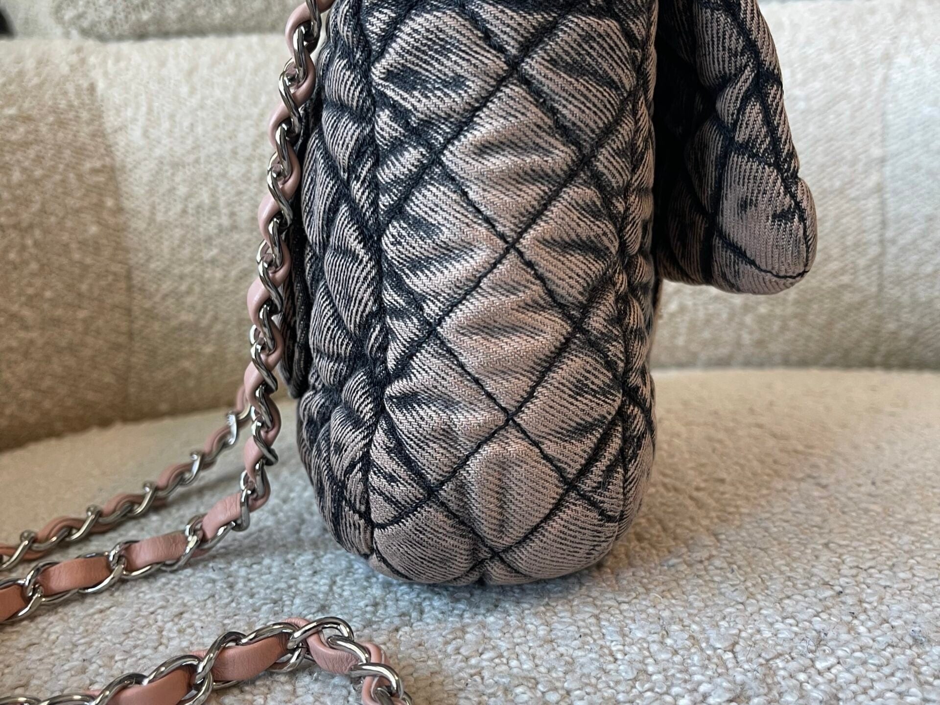 CHANEL Handbag Washed Denim Quilted Small Denimpression Flap Rose Clair Silver Hardware - Redeluxe