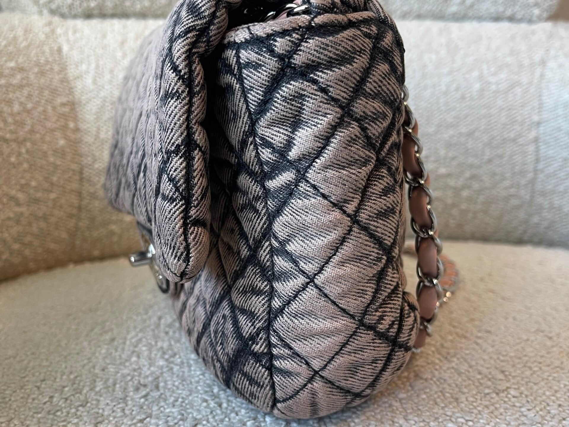 CHANEL Handbag Washed Denim Quilted Small Denimpression Flap Rose Clair Silver Hardware - Redeluxe