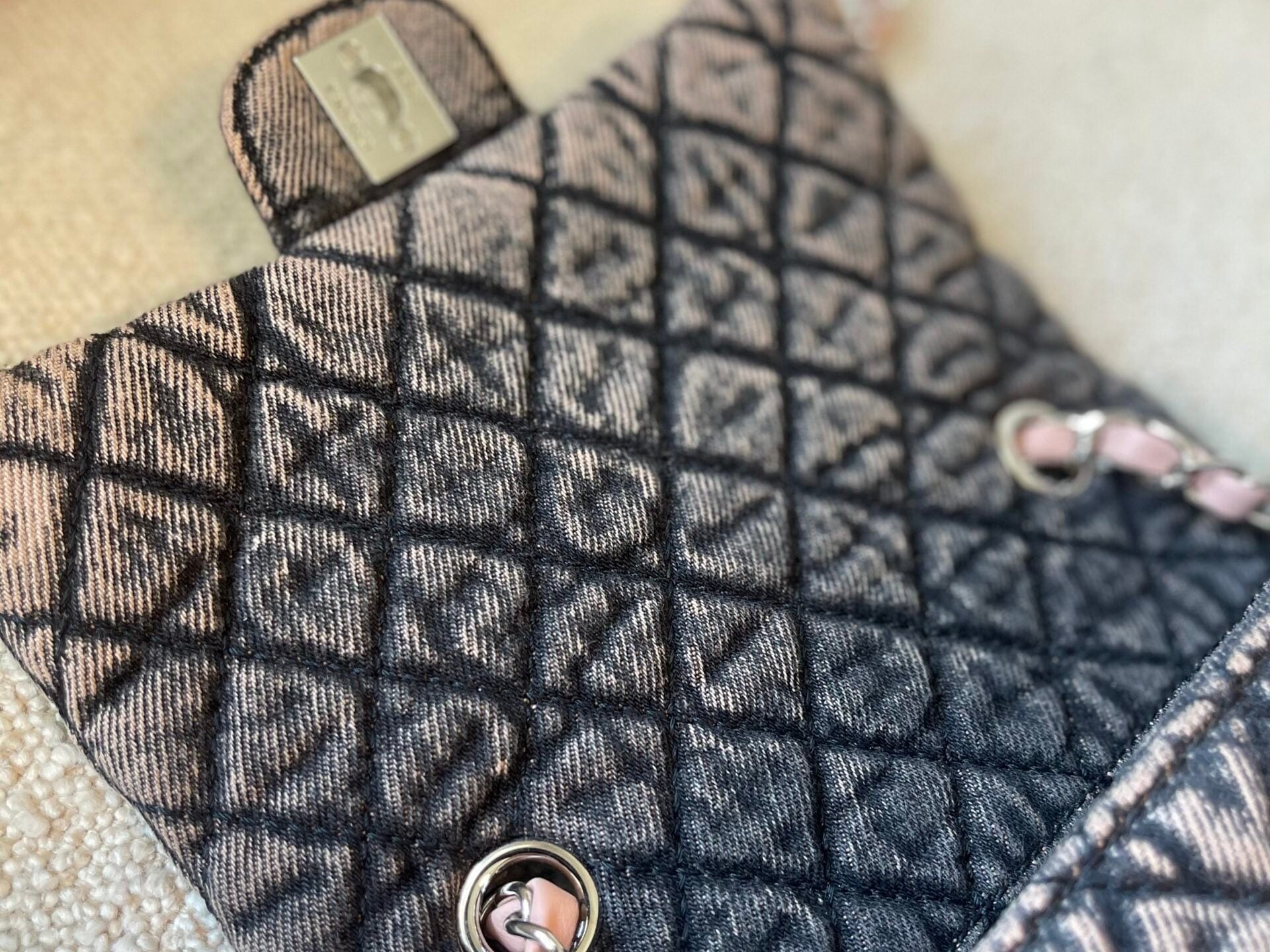 CHANEL Handbag Washed Denim Quilted Small Denimpression Flap Rose Clair Silver Hardware - Redeluxe