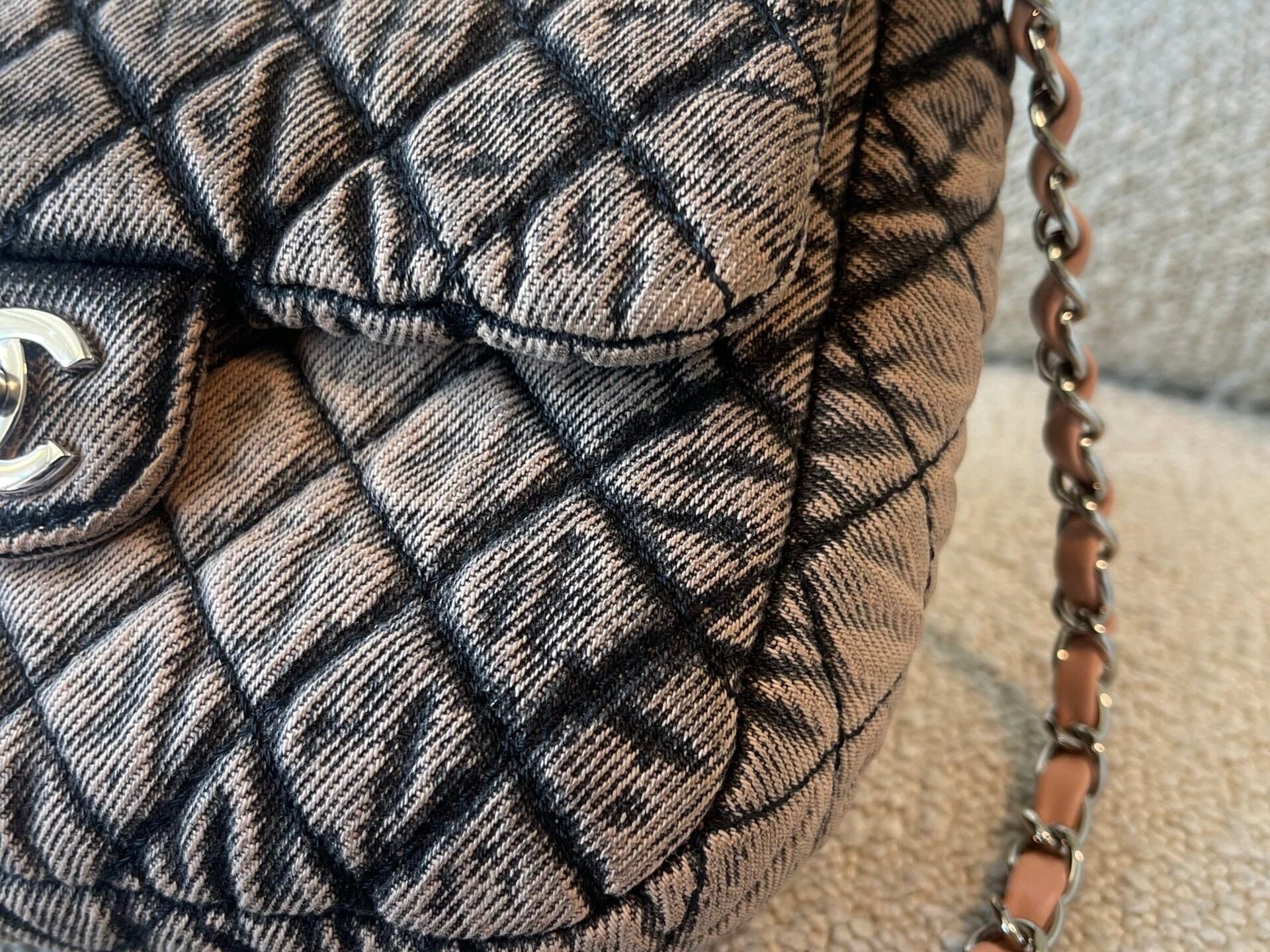 CHANEL Handbag Washed Denim Quilted Small Denimpression Flap Rose Clair Silver Hardware - Redeluxe