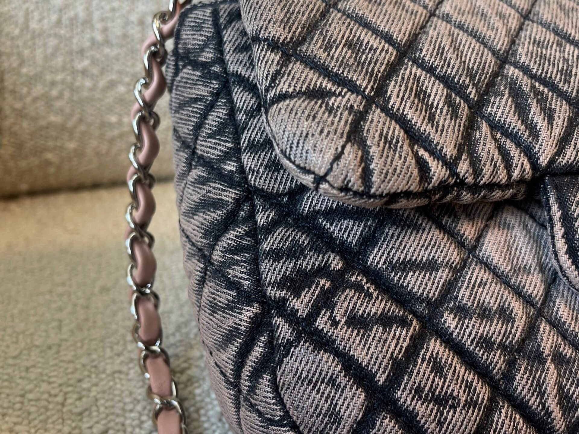 CHANEL Handbag Washed Denim Quilted Small Denimpression Flap Rose Clair Silver Hardware - Redeluxe