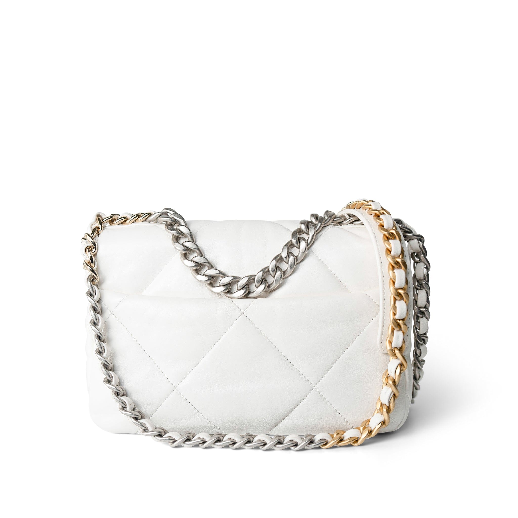 CHANEL Handbag White / 19 22S White Lambskin Quilted 19 Flap Small Reverse Mixed Hardware - Redeluxe