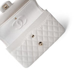 CHANEL Handbag White 20S White Caviar Quilted Classic Flap Medium Light Gold Hardware - Redeluxe