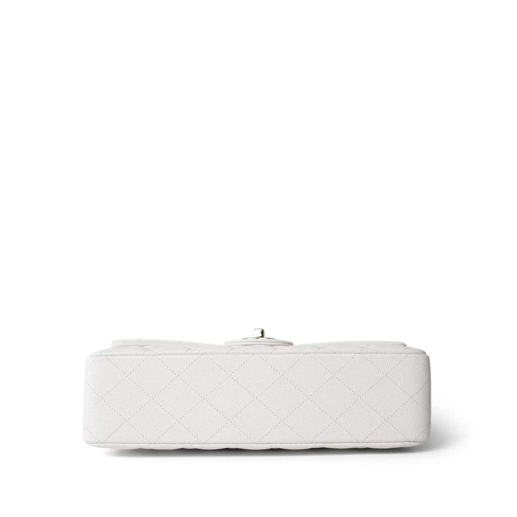 CHANEL Handbag White 20S White Caviar Quilted Classic Flap Medium Light Gold Hardware - Redeluxe