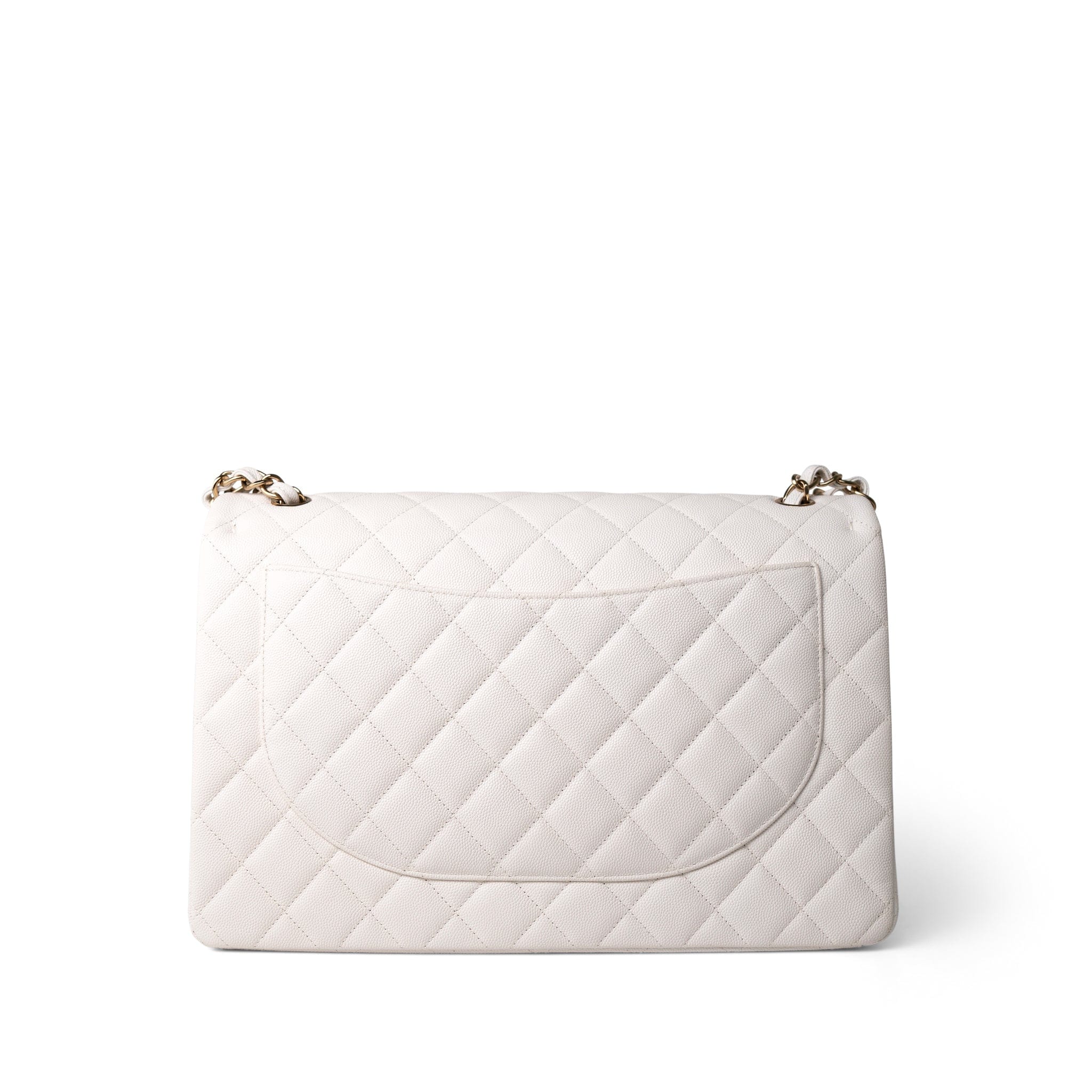 CHANEL Handbag White 22B White Caviar Quilted Maxi Classic Flap Light Gold Hardware - Redeluxe