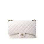 CHANEL Handbag White 22B White Caviar Quilted Maxi Classic Flap Light Gold Hardware - Redeluxe