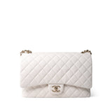 CHANEL Handbag White 22B White Caviar Quilted Maxi Classic Flap Light Gold Hardware - Redeluxe