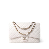 CHANEL Handbag White 22B White Caviar Quilted Maxi Classic Flap Light Gold Hardware - Redeluxe