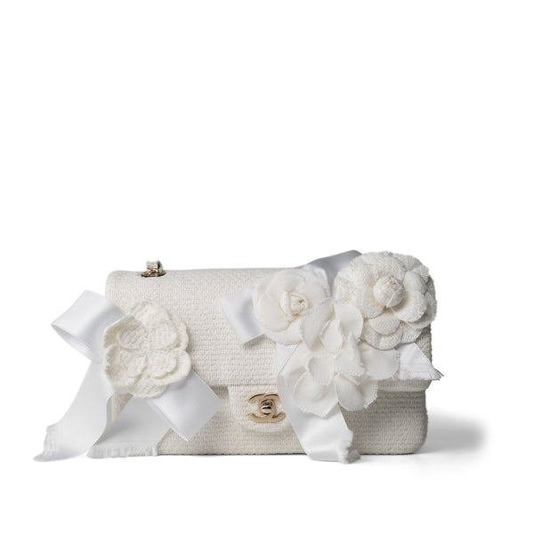CHANEL ホワイトリボン　　100m 22C White Tweed Classic Flap Medium – REDELUXE