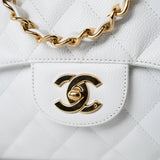 CHANEL Handbag White Caviar Quilted Jumbo Single Flap Gold Hardware - Redeluxe