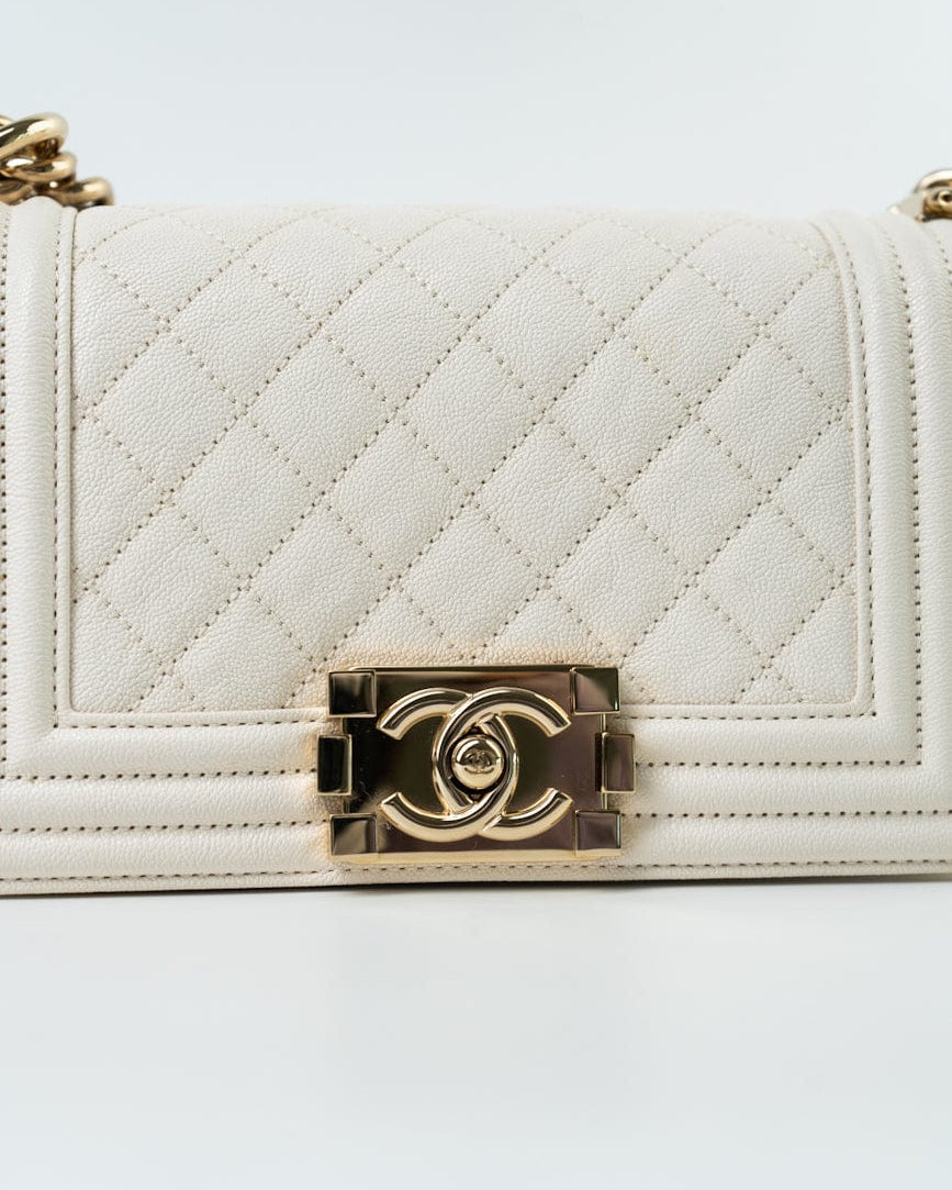 CHANEL Handbag White Caviar Quilted LeBoy Bag Small - Redeluxe