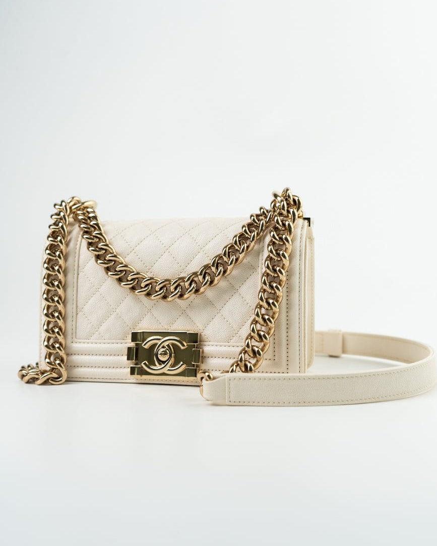 CHANEL Handbag White Caviar Quilted LeBoy Bag Small - Redeluxe