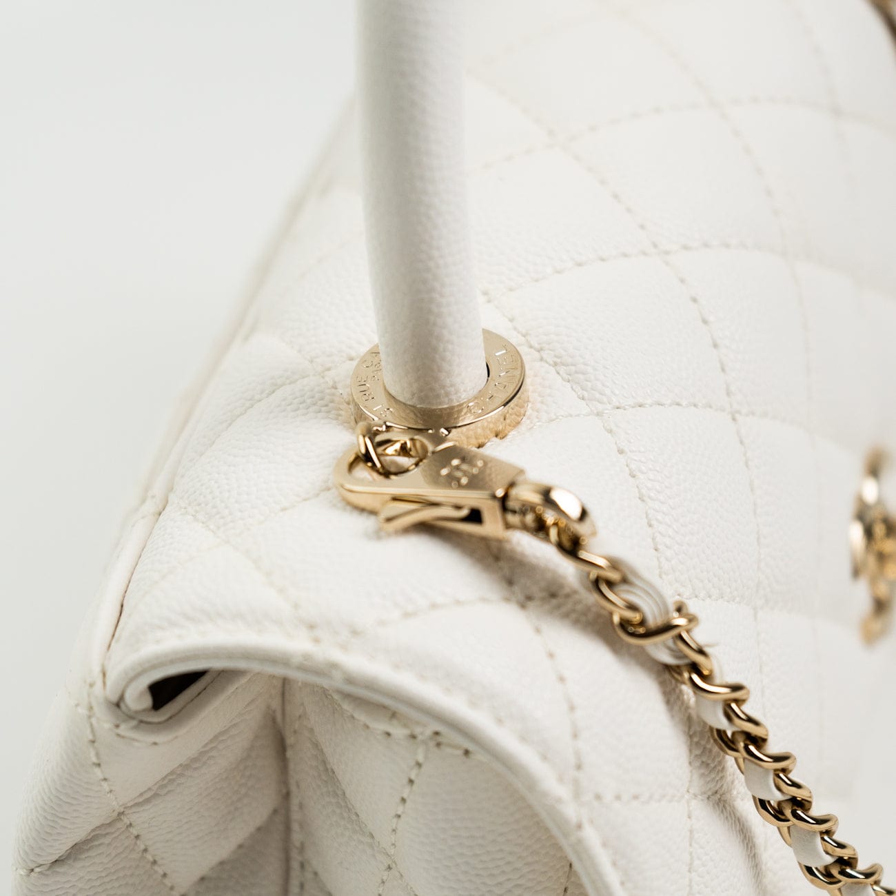 CHANEL Handbag White Caviar Quilted Small Coco Handle - Redeluxe