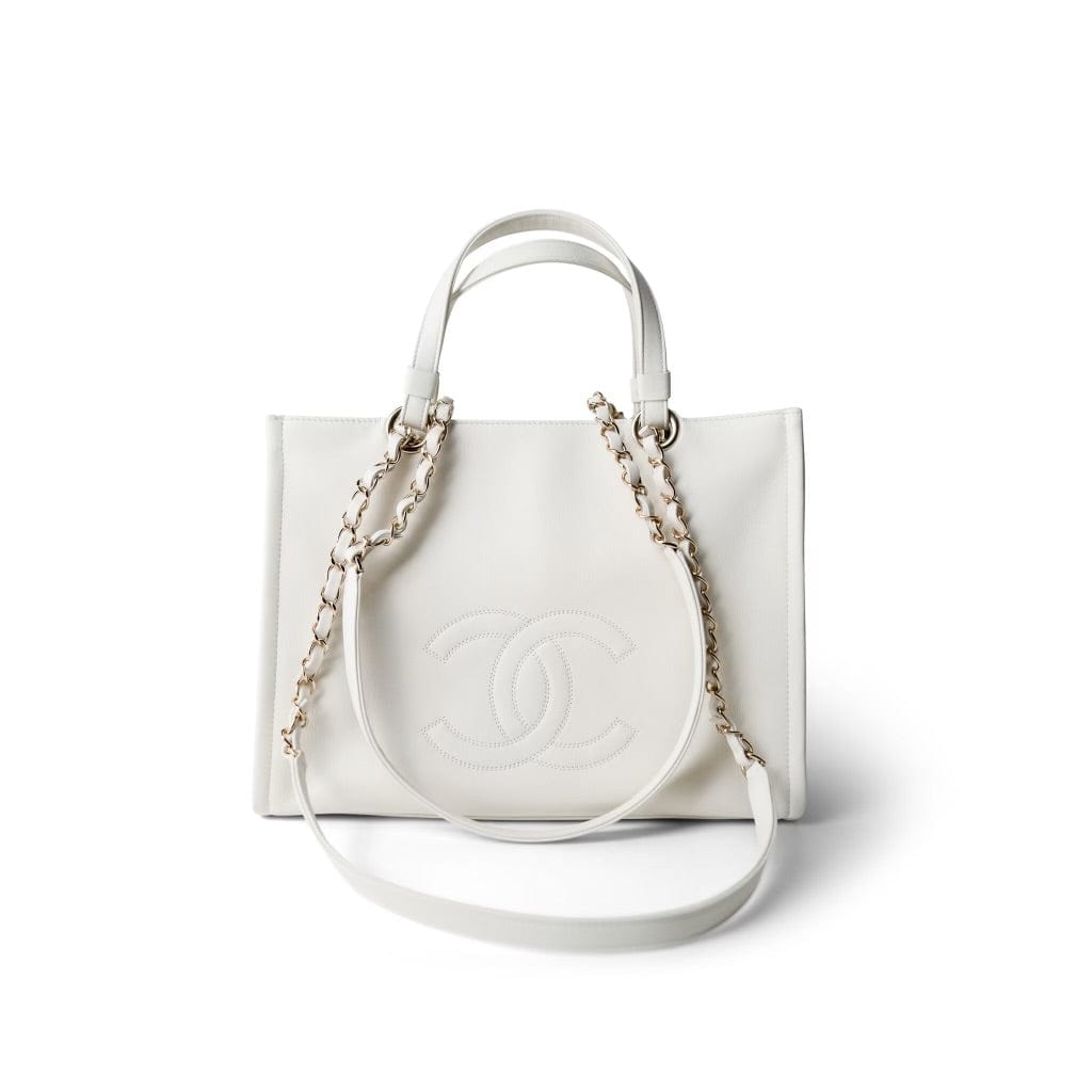 CHANEL Handbag White Chanel 22P Small White Zipped Shopping Bag - Redeluxe